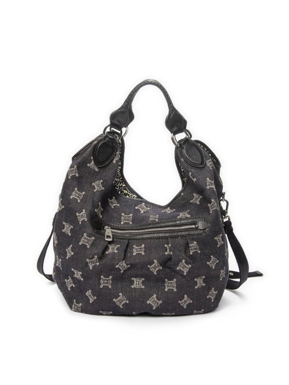 Celine Large Shape Convertible Triomphe Hobo Navy Dark Brown Denim Canvas